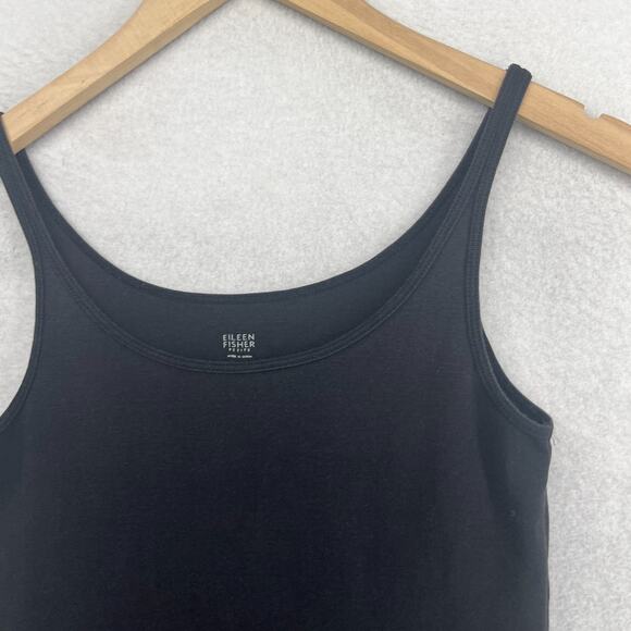 EILEEN FISHER Tank Top PS Organic Cotton Ribbed Jersey Cami Scoop Neck Black - Picture 6 of 13